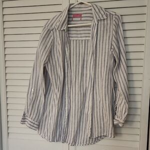 Source Unknown Blue and White Striped Button Down Shirt 100% Linen